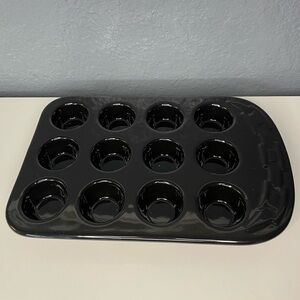 Longaberger Pottery Mini Muffin Pan Woven Traditions Ebony Black Baking